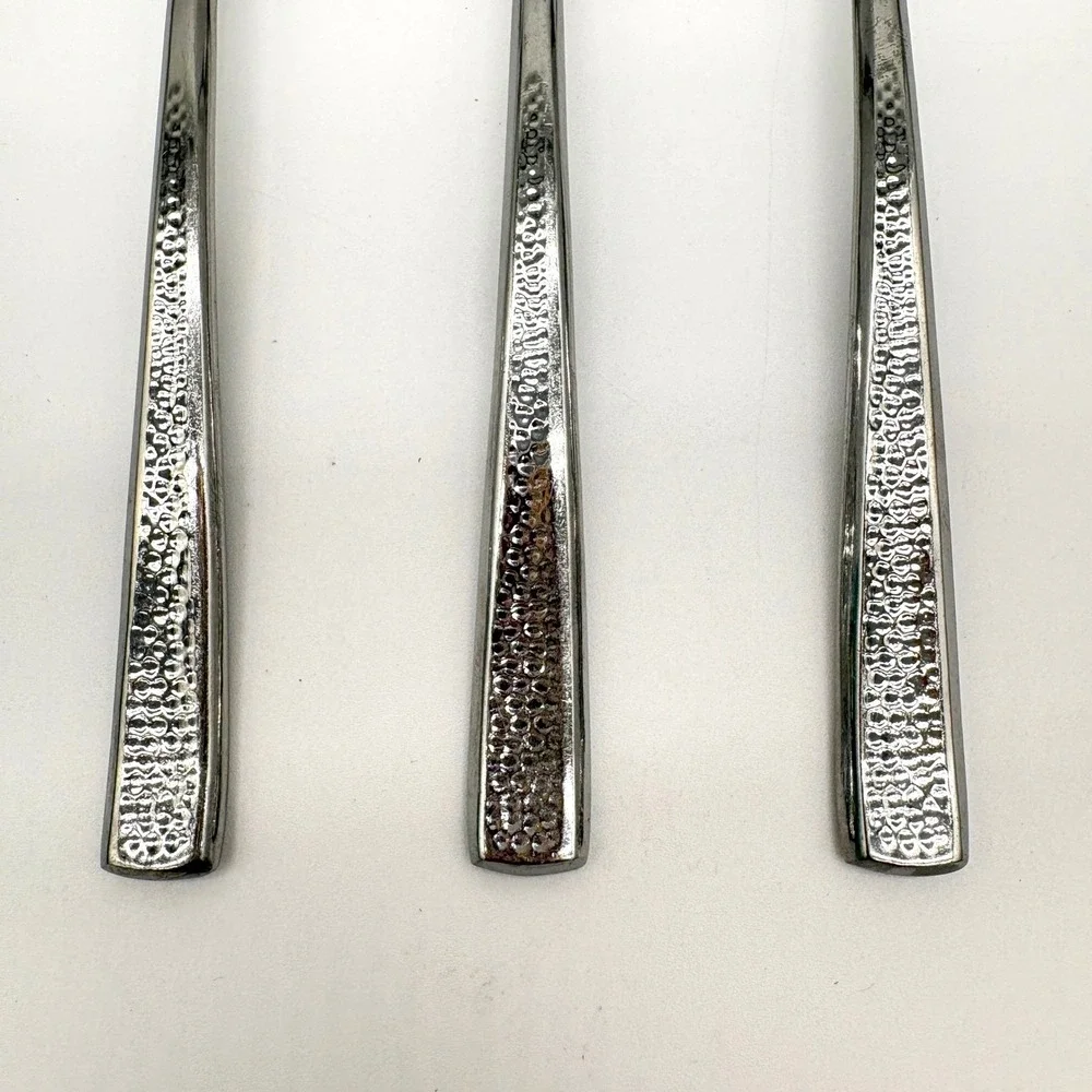 Hammered Texture Stainless Steel Salad Forks Set Modern Minimalist Flatware 3pc